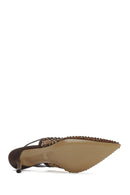 Kadın Bronz Taşlı Arkası Açık İnce Topuklu Deri Ayakkabı | Derimod Kadın Bronz Taşlı Arkası Açık İnce Topuklu Deri Ayakkabı | Derimod