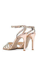 Women's Gold Stone High Thin Heel Sandals | Derimod Women's Gold Stone High Thin Heel Sandals | Derimod