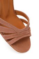 Woman Mink Ankle-Buckle Chunky-Heel Suede Leather Sandals | Derimod Woman Mink Ankle-Buckle Chunky-Heel Suede Leather Sandals | Derimod