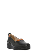 Women's Black Wedge Heel Leather Comfort Loafer | Derimod Women's Black Wedge Heel Leather Comfort Loafer | Derimod