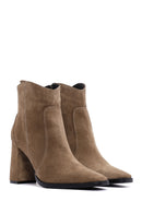 Women's Brown Suede Leather Heeled Boots | Derimod Women's Brown Suede Leather Heeled Boots | Derimod