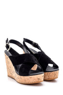 Women's Suede Leather Wedge Heeled Sandals | Derimod Women's Suede Leather Wedge Heeled Sandals | Derimod