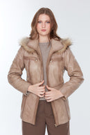 Women's Rachel Brown Plus Size Fur Leather Coat | Derimod Women's Rachel Brown Plus Size Fur Leather Coat | Derimod