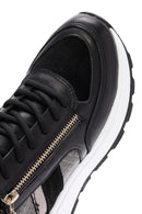 Women's Black Thick-Soled Zippered Leather Sneakers | Derimod Women's Black Thick-Soled Zippered Leather Sneakers | Derimod
