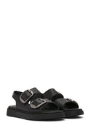 Women's Black Thick Soled Leather Comfort Sandals | Derimod Women's Black Thick Soled Leather Comfort Sandals | Derimod