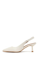 Woman Cream Backless Heeled Leather Shoes | Derimod Woman Cream Backless Heeled Leather Shoes | Derimod
