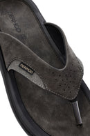 Men's Gray Flip Flop Nubuck Leather Slippers | Derimod Men's Gray Flip Flop Nubuck Leather Slippers | Derimod