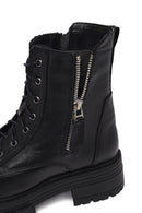 Woman Black Zippered Thick Sole Leather Postal Boots | Derimod Woman Black Zippered Thick Sole Leather Postal Boots | Derimod