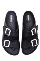 Women's Black Double Buckle Slippers | Derimod Women's Black Double Buckle Slippers | Derimod