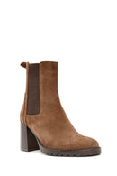 Women's Tan Thick Heeled Suede Leather Chelsea Boots | Derimod Women's Tan Thick Heeled Suede Leather Chelsea Boots | Derimod