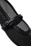 Woman Black Netted Buckled Ballerinas | Derimod Woman Black Netted Buckled Ballerinas | Derimod