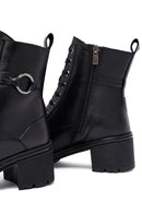 Woman Black Zippered Chunky Heels Leather Boat | Derimod Woman Black Zippered Chunky Heels Leather Boat | Derimod