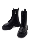 Woman Black Zippered Thick Sole Leather Postal Boots | Derimod Woman Black Zippered Thick Sole Leather Postal Boots | Derimod
