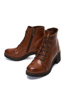 Women's Brown Zippered Thick Heeled Leather Casual Boots | Derimod Women's Brown Zippered Thick Heeled Leather Casual Boots | Derimod