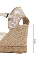 Women's Cream Ankle Strap Patterned Wedge Heel Espadrilles | Derimod Women's Cream Ankle Strap Patterned Wedge Heel Espadrilles | Derimod