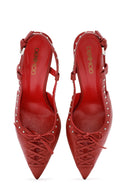Women's Red Slingback High Thin Heel Leather Shoes | Derimod Women's Red Slingback High Thin Heel Leather Shoes | Derimod