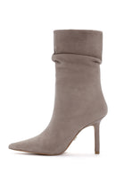 Women's Mink Thin Heeled Suede Leather Boots | Derimod Women's Mink Thin Heeled Suede Leather Boots | Derimod