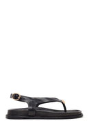 Women's Black Leather Flip-Flop Sandals with Buckle Back | Derimod Women's Black Leather Flip-Flop Sandals with Buckle Back | Derimod