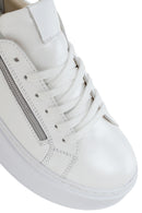 Women's White Thick-Soled Side Zipper Lace-Up Leather Sneakers | Derimod Women's White Thick-Soled Side Zipper Lace-Up Leather Sneakers | Derimod