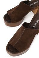 Woman Brown Platform High Chunky Heel Suede Slipper | Derimod Woman Brown Platform High Chunky Heel Suede Slipper | Derimod
