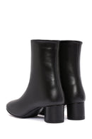 Women's Black Zippered Short Thick Heeled Leather Boots | Derimod Women's Black Zippered Short Thick Heeled Leather Boots | Derimod