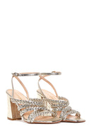 Women's Gold Leather Thick Heeled Sandals | Derimod Women's Gold Leather Thick Heeled Sandals | Derimod