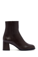 Woman Brown Zippered Chunky Heels Leather Boat | Derimod Woman Brown Zippered Chunky Heels Leather Boat | Derimod