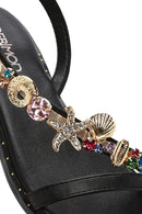 Women's Black Ankle Buckle Stoned Sandals | Derimod Women's Black Ankle Buckle Stoned Sandals | Derimod