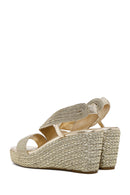 Women's Gold Wedge Heeled Knitted Espadrille Sandals | Derimod Women's Gold Wedge Heeled Knitted Espadrille Sandals | Derimod