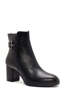 Woman Black Zippered Chunky Heels Leather Boat | Derimod Woman Black Zippered Chunky Heels Leather Boat | Derimod