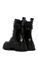 Women's Black Patent Leather Thick Soled Boots | Derimod Women's Black Patent Leather Thick Soled Boots | Derimod