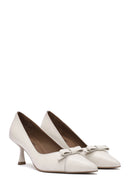 Women's Cream Thin Low Heel Leather Stiletto | Derimod Women's Cream Thin Low Heel Leather Stiletto | Derimod