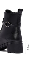Woman Black Zippered Chunky Heels Leather Boat | Derimod Woman Black Zippered Chunky Heels Leather Boat | Derimod