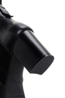Women's Black Thick Heeled Zippered Leather Boots | Derimod Women's Black Thick Heeled Zippered Leather Boots | Derimod