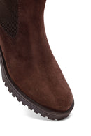 Woman Brown Chunky Heel Suede Leather Chelsea Boots | Derimod Woman Brown Chunky Heel Suede Leather Chelsea Boots | Derimod