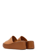 Woman Tan Thick Sole Leather Comfort Slippers | Derimod Woman Tan Thick Sole Leather Comfort Slippers | Derimod