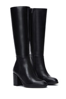 Women's Black Zippered Thick Heel Leather Boots | Derimod Women's Black Zippered Thick Heel Leather Boots | Derimod