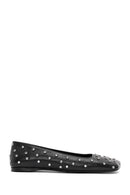 Women's Black Stone Detailed Leather Ballerinas | Derimod Women's Black Stone Detailed Leather Ballerinas | Derimod