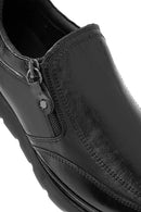 Women's Black Zipper Detailed Leather Comfort Shoes | Derimod Women's Black Zipper Detailed Leather Comfort Shoes | Derimod