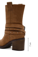Women's Tan Suede Heeled Cowboy Boots | Derimod Women's Tan Suede Heeled Cowboy Boots | Derimod