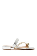 Woman Silver Stone Metallic Slippers | Derimod Woman Silver Stone Metallic Slippers | Derimod