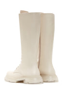 Women's Cream Leather Lace Up Boots | Derimod Women's Cream Leather Lace Up Boots | Derimod