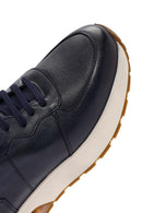 Men's Navy Blue Lace-Up Leather Sneaker | Derimod Men's Navy Blue Lace-Up Leather Sneaker | Derimod
