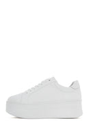 Women's White Lace-up Thick-Sole Leather Sneaker | Derimod Women's White Lace-up Thick-Sole Leather Sneaker | Derimod