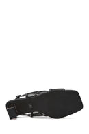 Women's Black Fabric Sandals with Thick Heels and Ankle Buckle | Derimod Women's Black Fabric Sandals with Thick Heels and Ankle Buckle | Derimod