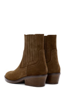 Women's Tan Suede Leather Cowboy Boots | Derimod Women's Tan Suede Leather Cowboy Boots | Derimod