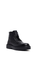 Men's Black Lace-Up Thick-Soled Leather Boat | Derimod Men's Black Lace-Up Thick-Soled Leather Boat | Derimod