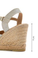Women's Gold Glitter Ankle Buckle Wedge Heel Espadrille Sandals | Derimod Women's Gold Glitter Ankle Buckle Wedge Heel Espadrille Sandals | Derimod