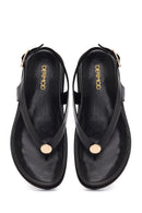 Women's Black Leather Flip-Flop Sandals with Buckle Back | Derimod Women's Black Leather Flip-Flop Sandals with Buckle Back | Derimod