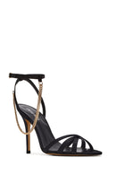 Women's Black Ankle Strap Chain Detail Satin Leather Thin High Heel Sandals | Derimod Women's Black Ankle Strap Chain Detail Satin Leather Thin High Heel Sandals | Derimod